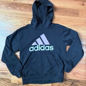 Girls Adidas Black Hoodie with pink and White Logo